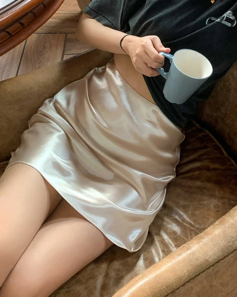 Bias Silk Slip Mini Skirt, Champagne