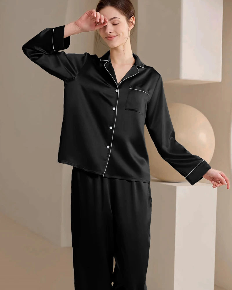 Washable Silk Pajamas for Women, Black