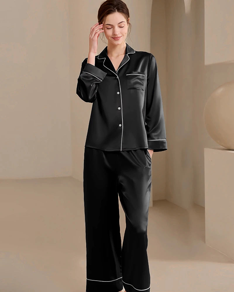Washable Silk Pajamas for Women, Black