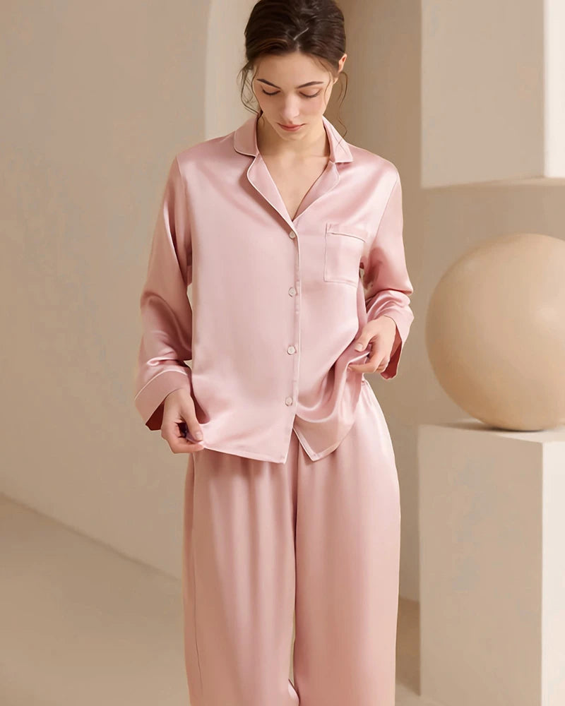 Washable Silk Pajamas for Women, Pink