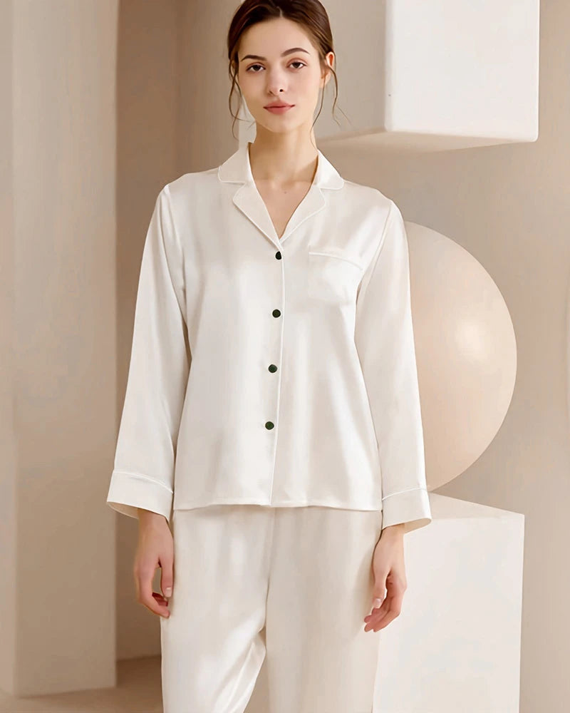 Washable Silk Pajamas for Women, White