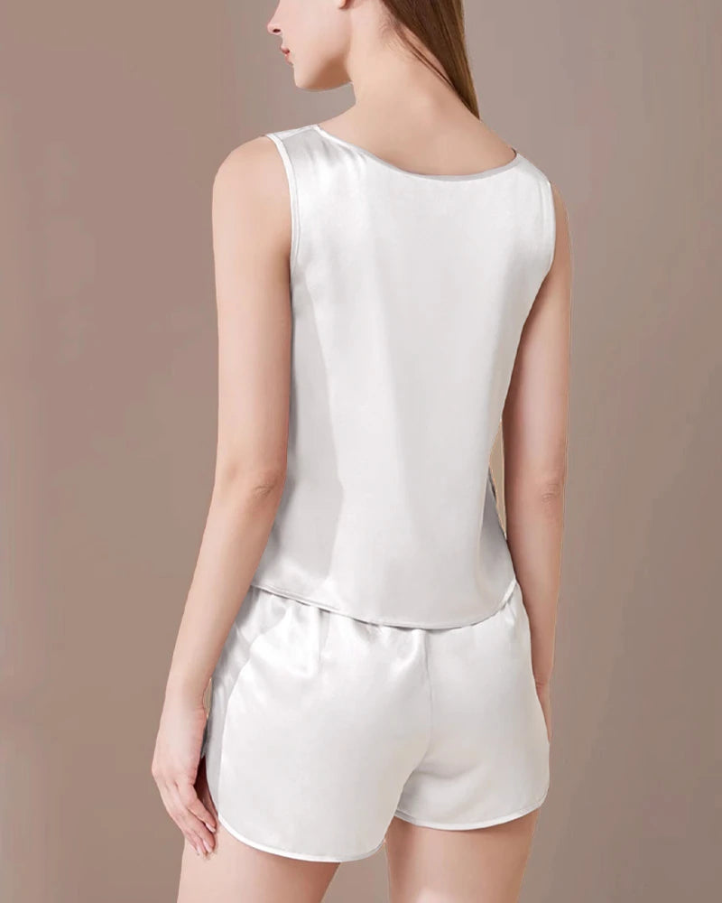 Washable Silk Pajama Tank Top Set, White
