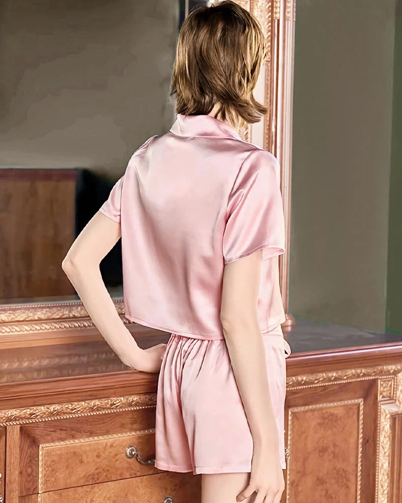 Cute Washable Silk Short Pajama Set, Pink