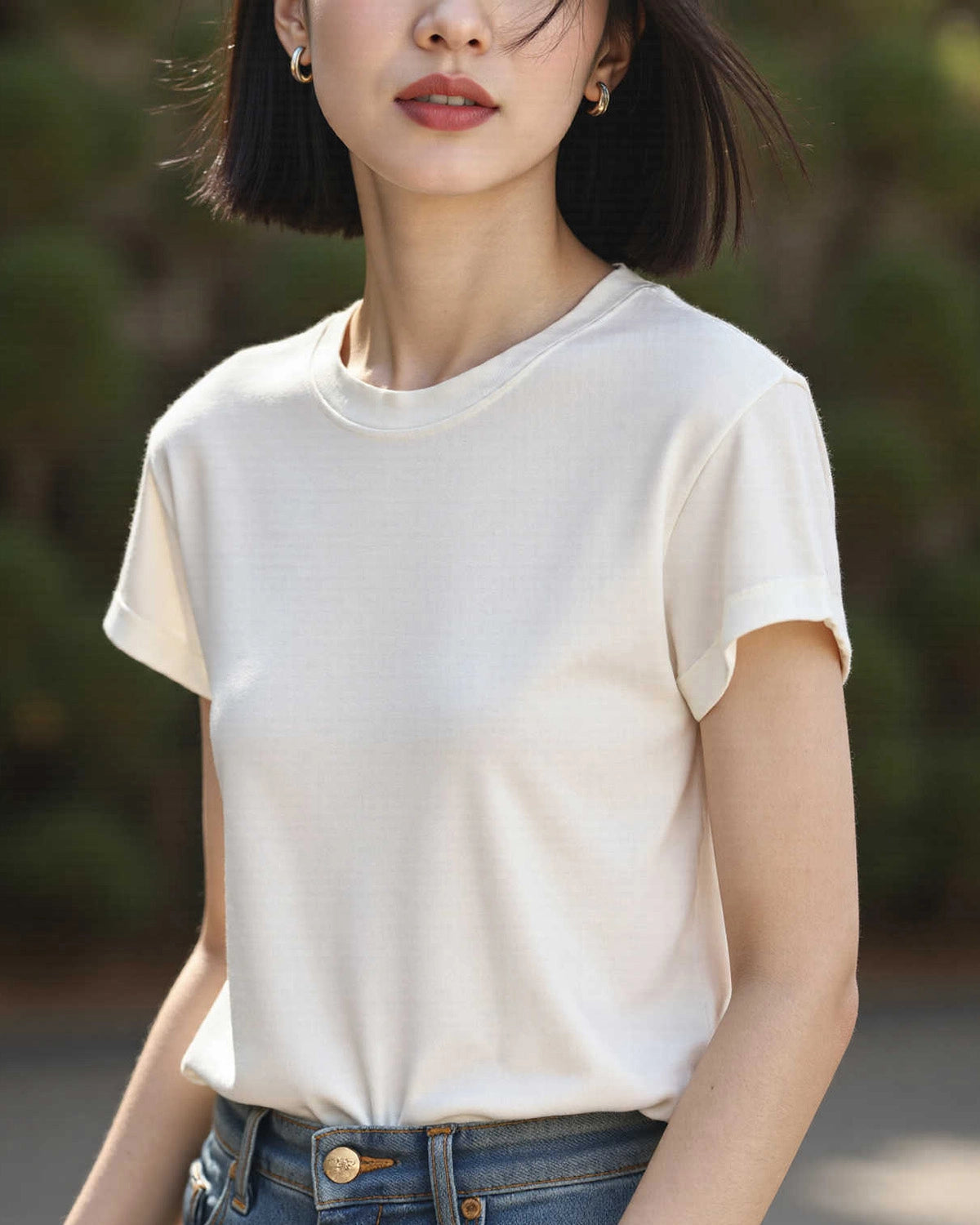 Women’s Silk Jersey Crew Neck Tee, White