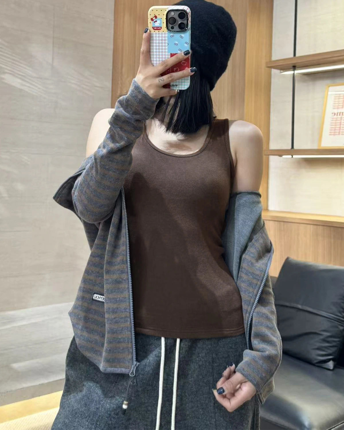 Wool Brushed Thermal Tank with Built-In Bra - DAISYSILK