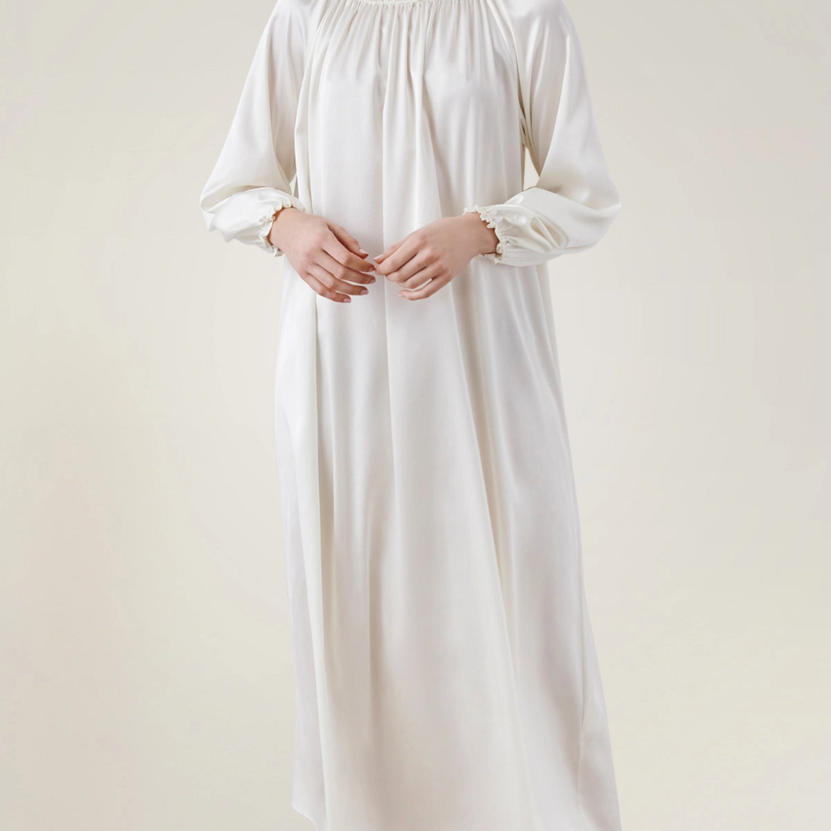 midi sleep dress DaisySilk Women’s Silk Nightgown Long Sleeve Ruched Midi Sleep Dress Burgundy / XXL