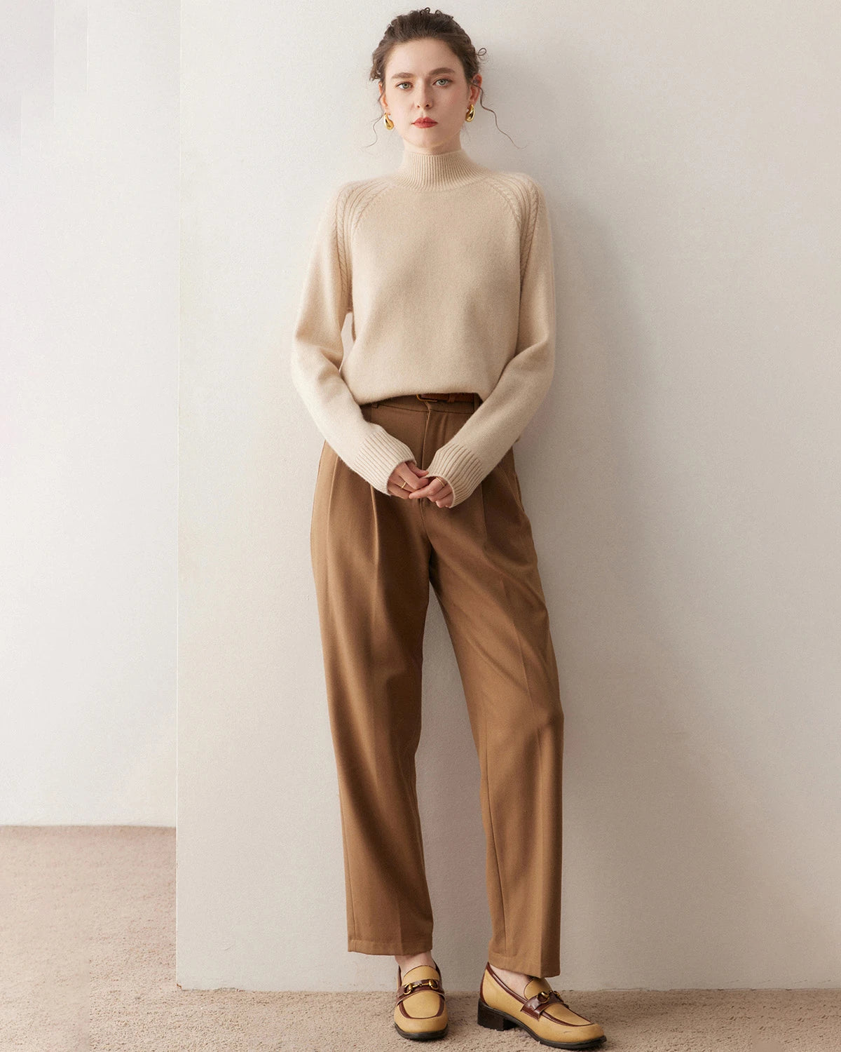 Mock Neck Cable Knit Cashmere Sweater - DAISYSILK