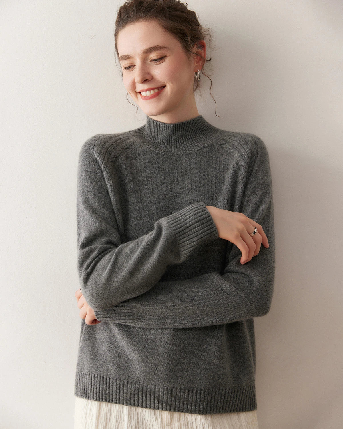 Mock Neck Cable Knit Cashmere Sweater - DAISYSILK