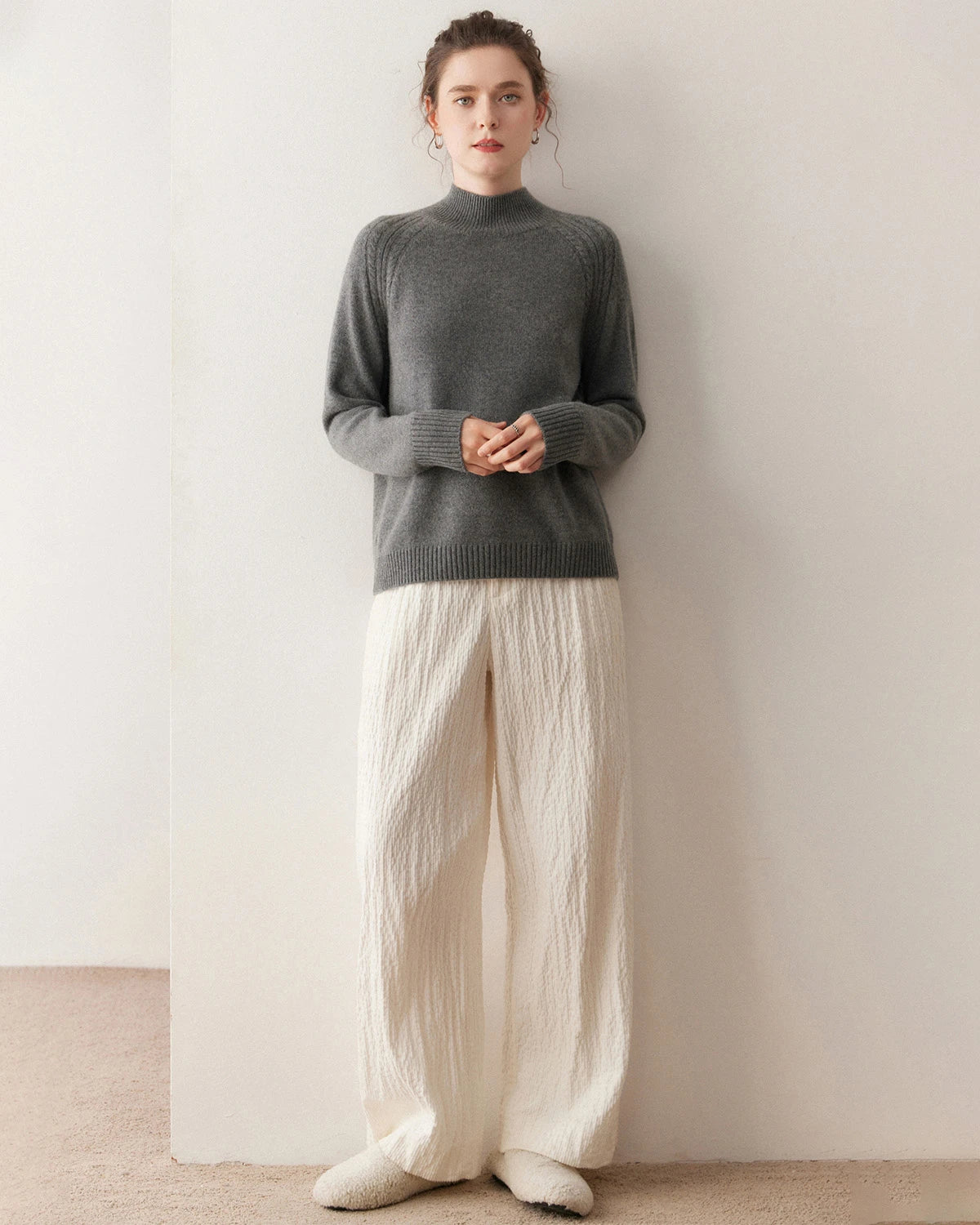 Mock Neck Cable Knit Cashmere Sweater - DAISYSILK
