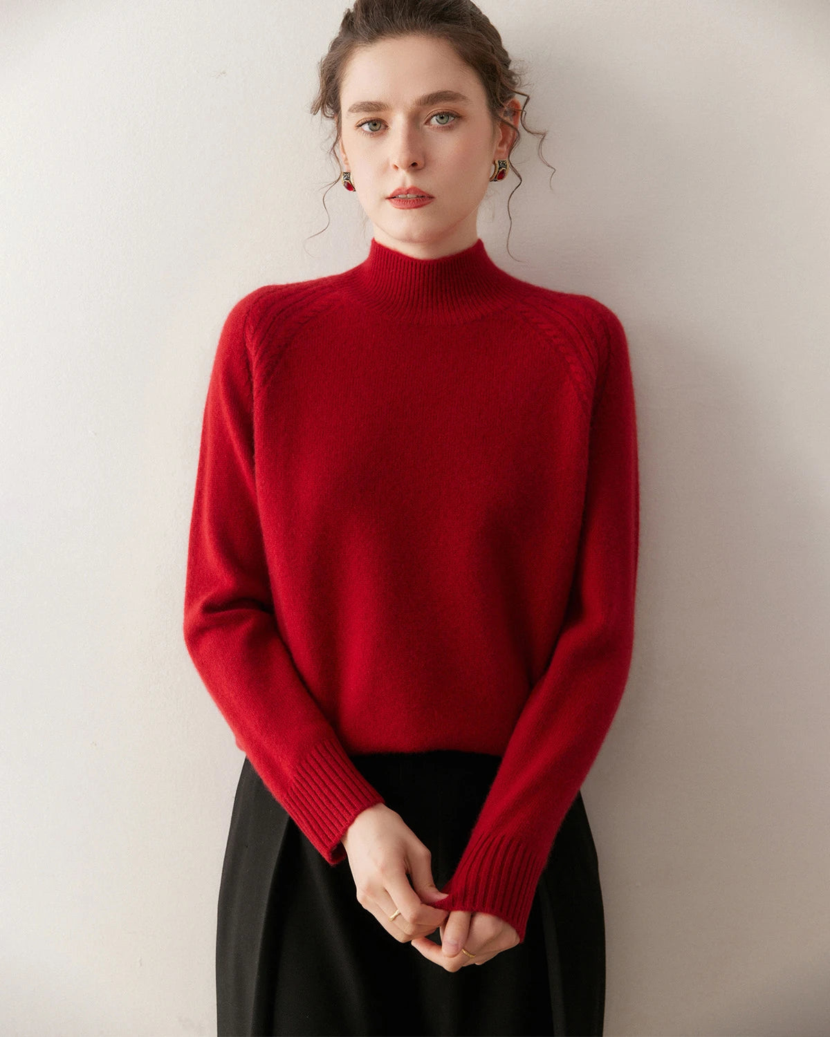 Mock Neck Cable Knit Cashmere Sweater - DAISYSILK