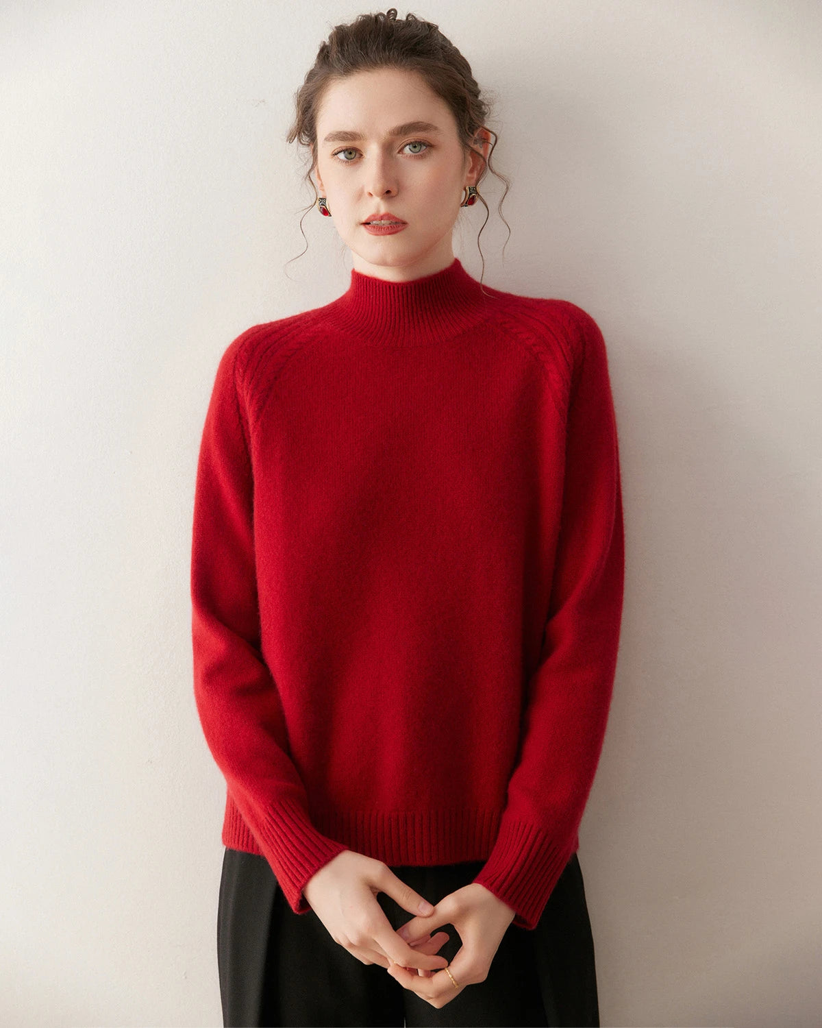 Mock Neck Cable Knit Cashmere Sweater - DAISYSILK