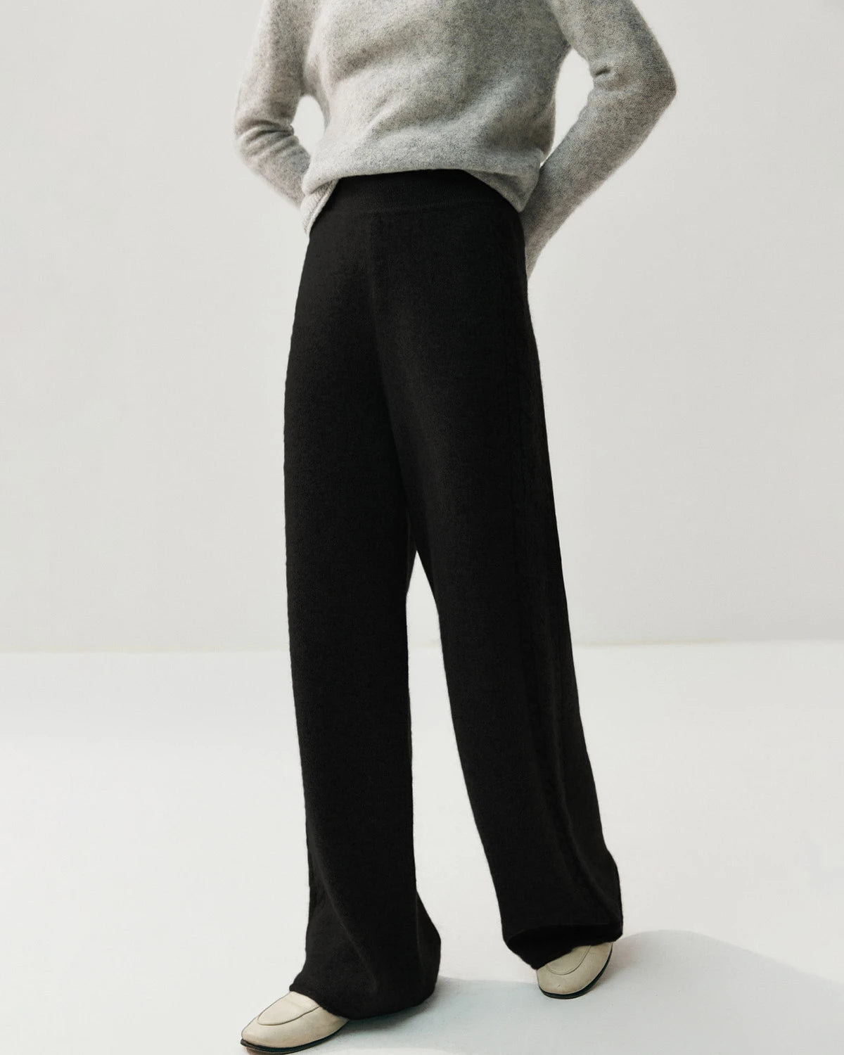 Women's Cashmere Wool Wide Leg Knit Pants - DAISYSILK
