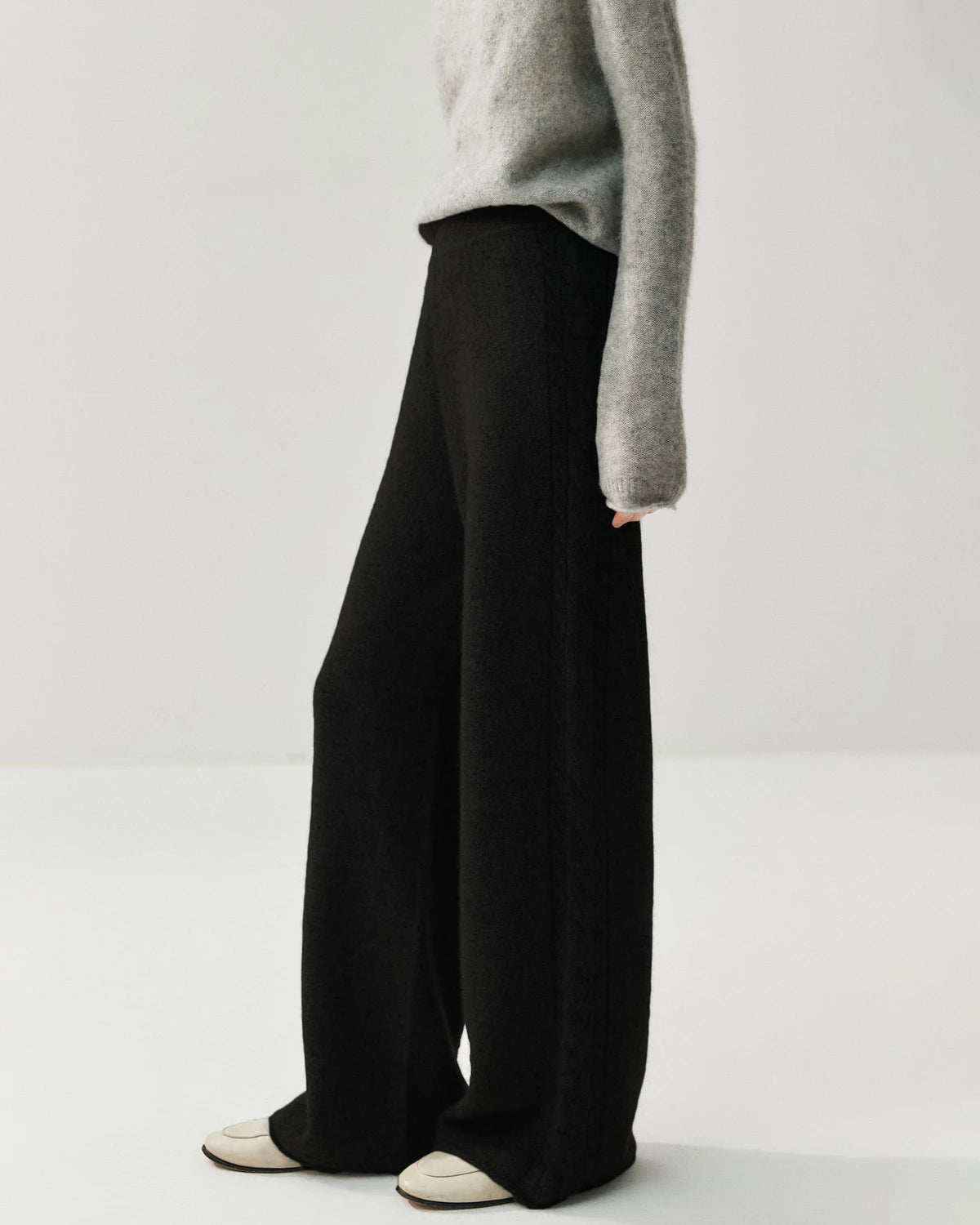 Women's Cashmere Wool Wide Leg Knit Pants - DAISYSILK
