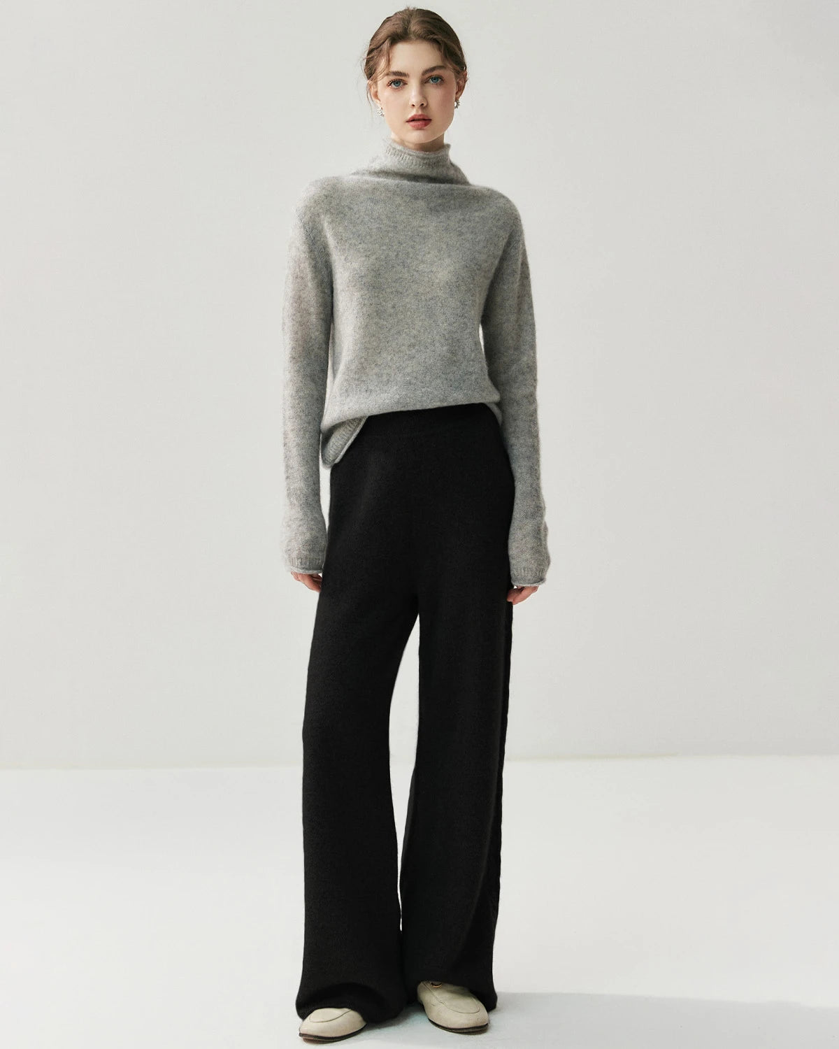 Women's Cashmere Wool Wide Leg Knit Pants - DAISYSILK