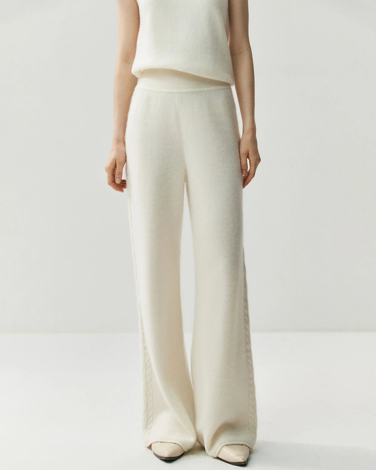 Women's Cashmere Wool Wide Leg Knit Pants - DAISYSILK