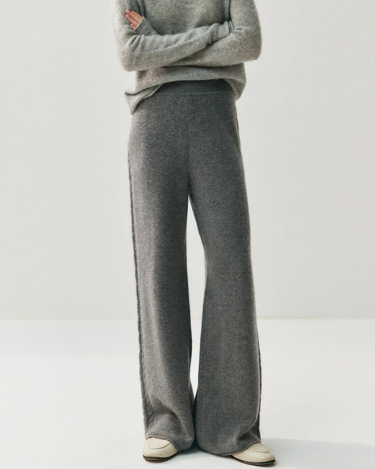 Women's Cashmere Wool Wide Leg Knit Pants - DAISYSILK