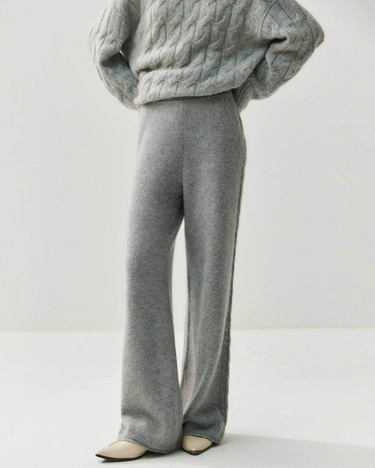 Women's Cashmere Wool Wide Leg Knit Pants - DAISYSILK