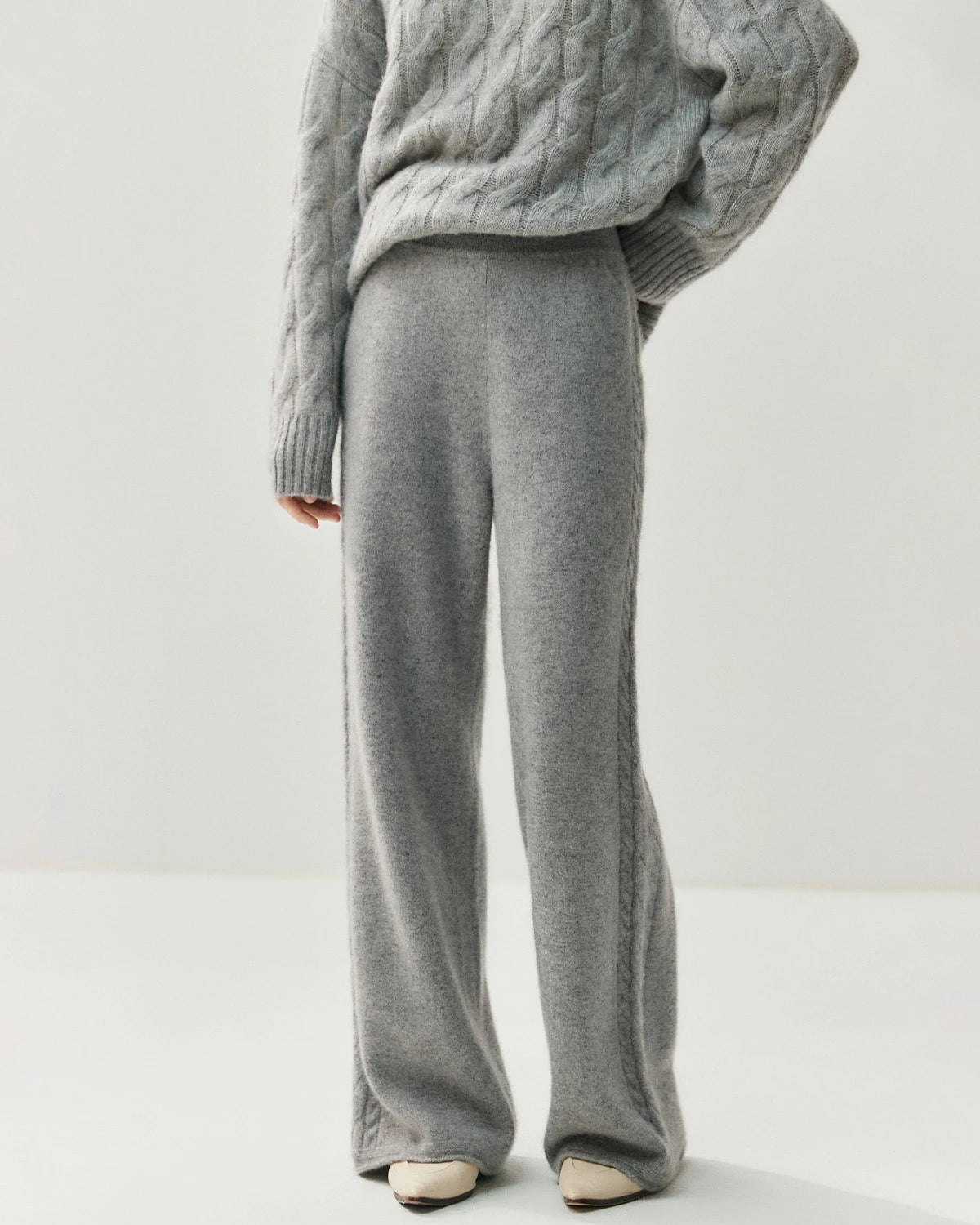 Women's Cashmere Wool Wide Leg Knit Pants - DAISYSILK