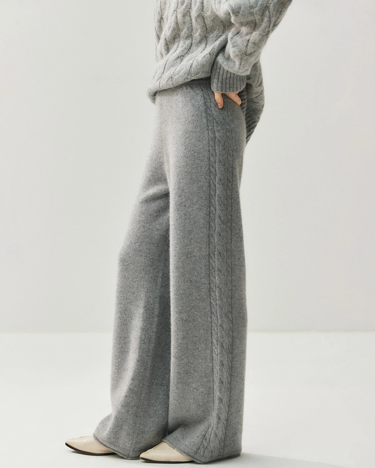 Women's Cashmere Wool Wide Leg Knit Pants - DAISYSILK