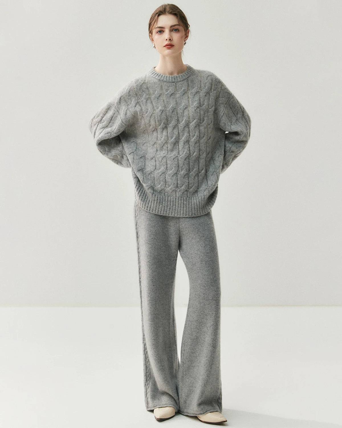 Women's Cashmere Wool Wide Leg Knit Pants - DAISYSILK