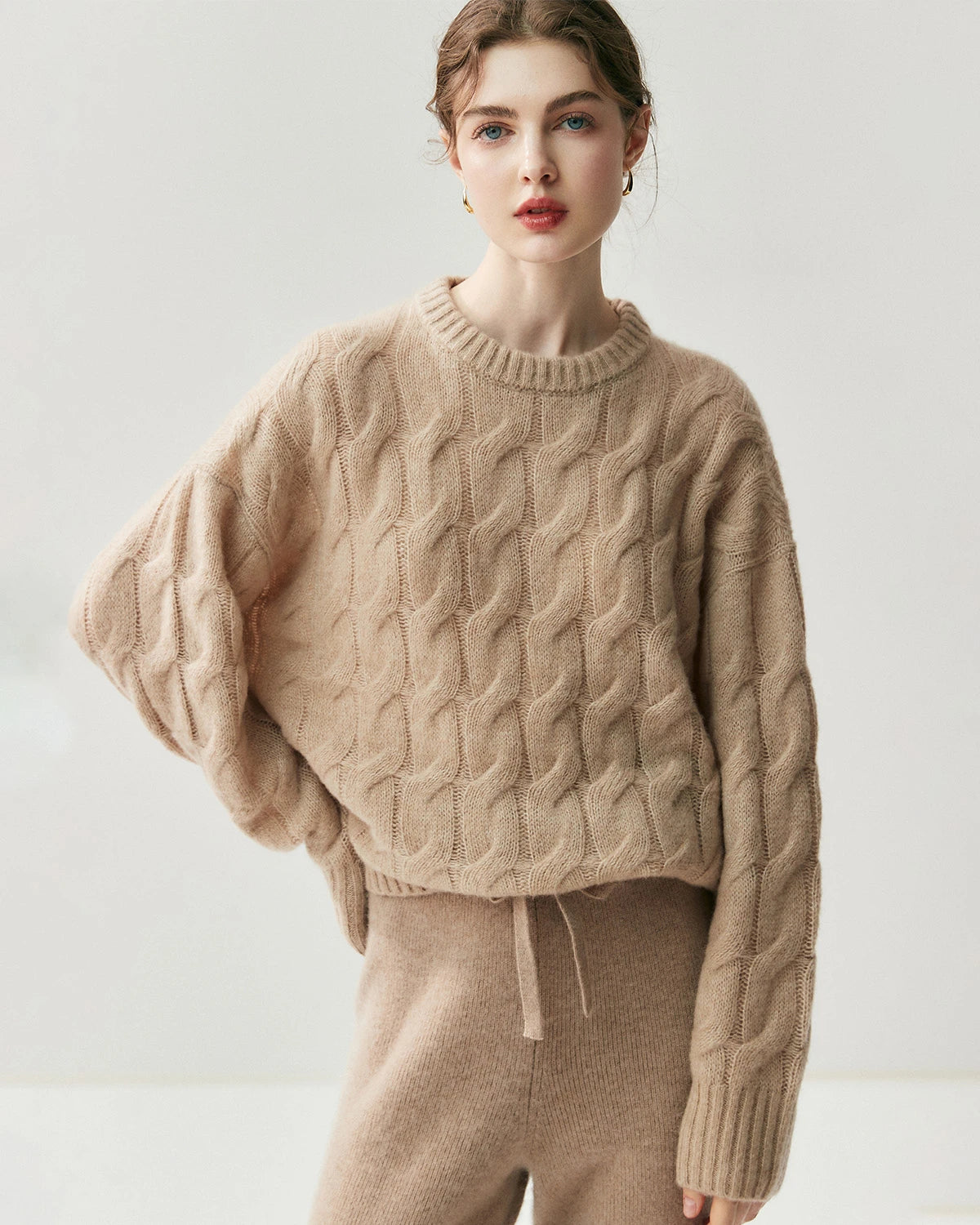 Women's Cable Knit Silk Cashmere Oversize Pullover - DAISYSILK