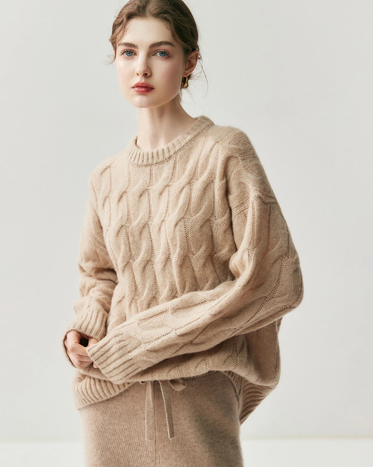 Women's Cable Knit Silk Cashmere Oversize Pullover - DAISYSILK