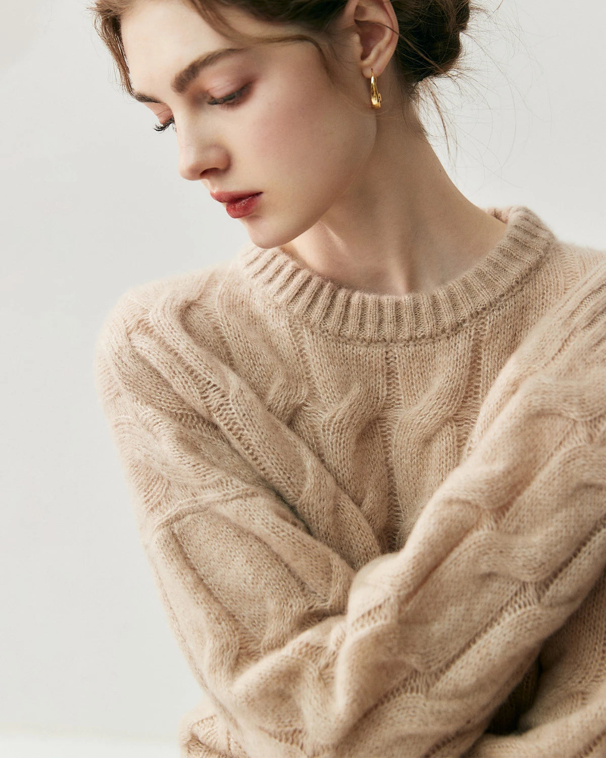 Women's Cable Knit Silk Cashmere Oversize Pullover - DAISYSILK