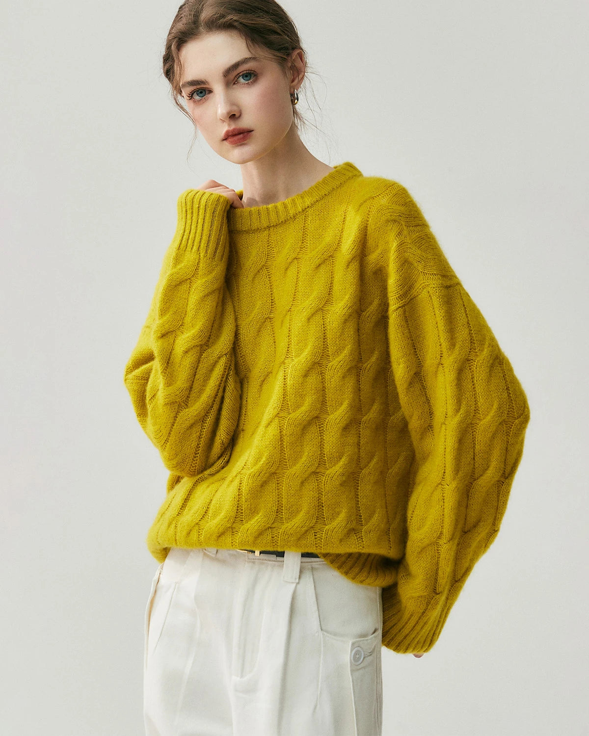 Women's Cable Knit Silk Cashmere Oversize Pullover - DAISYSILK