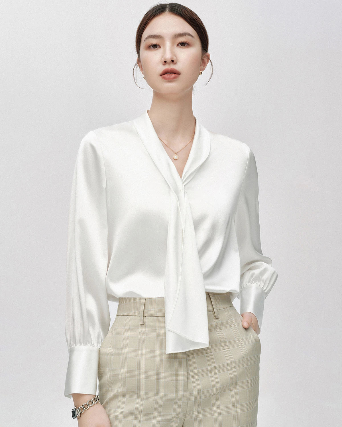 25 Momme Refined Silk Tie Front Blouse - DAISYSILK