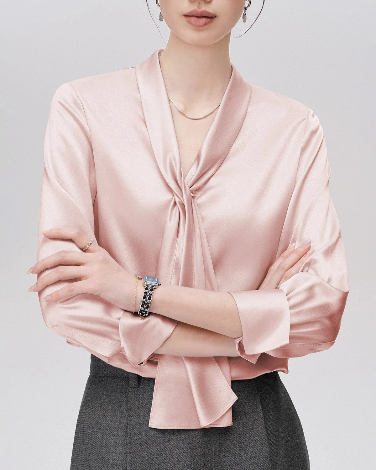 25 Momme Refined Silk Tie Front Blouse - DAISYSILK