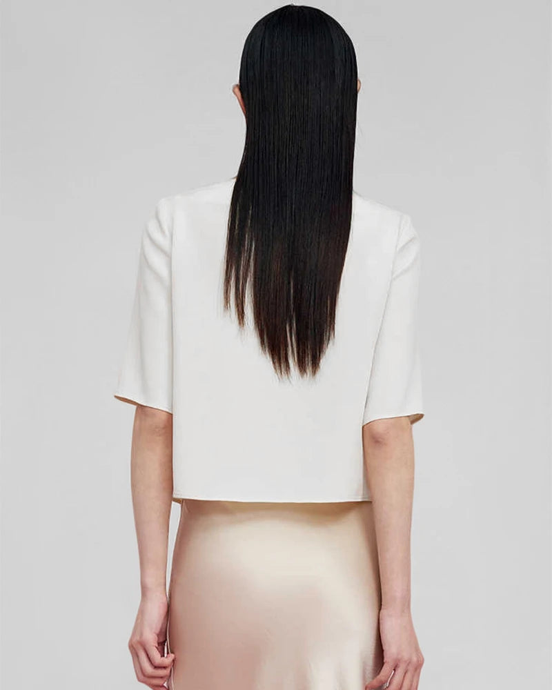 Half Sleeve Basic Silk Blouse, White