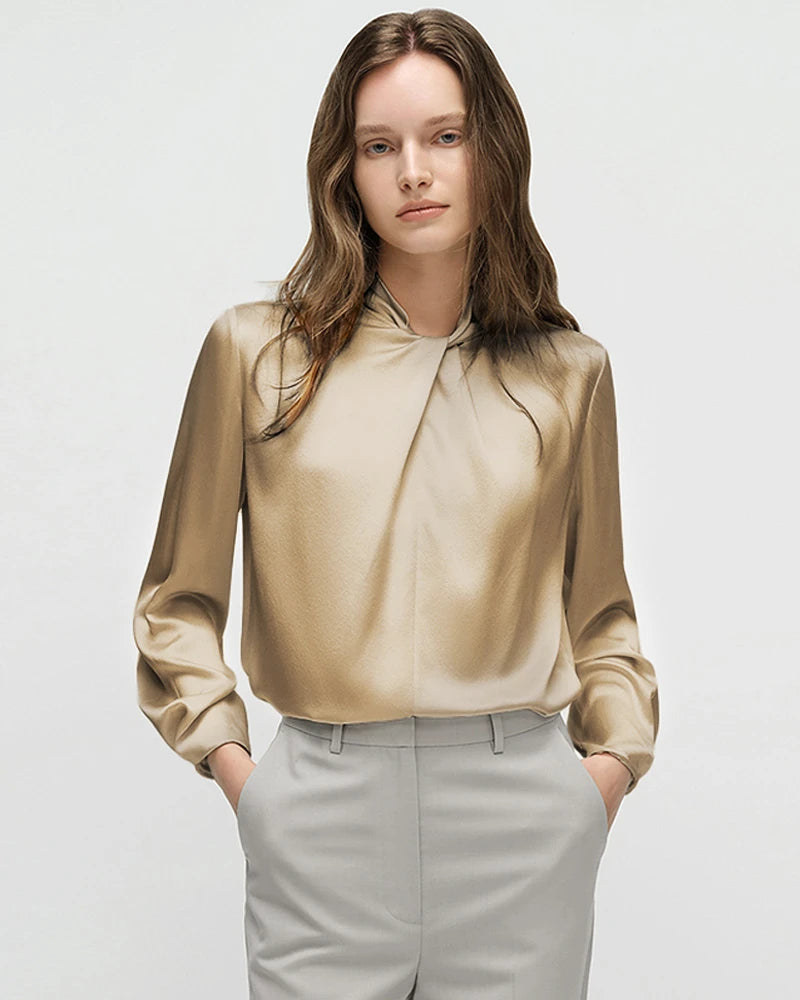 25 Momme Silk Knot Neck Long Sleeve Blouse - DAISYSILK