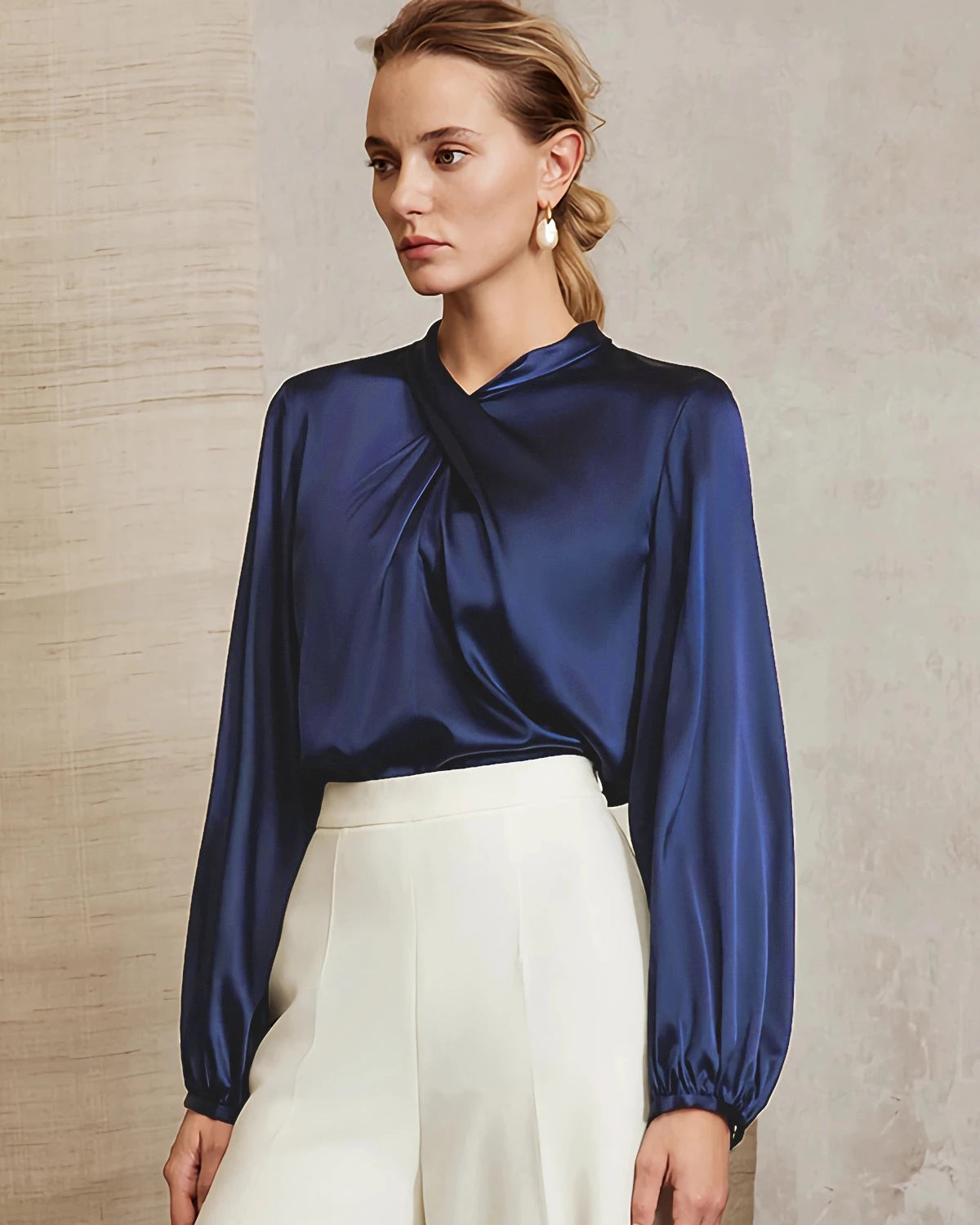 Silk Blouse with Ruched Neck and Tie Back - DAISYSILK
