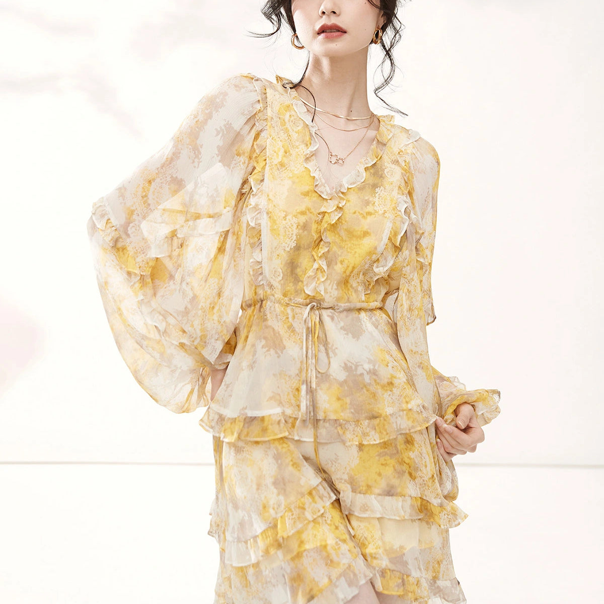 yellow summer dress long sleeve Long Sleeve Draped Bardot Lace Maxi Dress Yellow