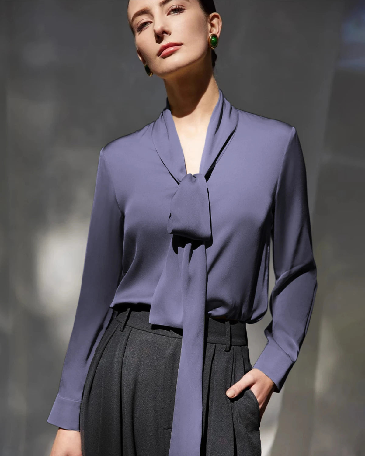 30 Momme Silk Tie-Front Long Sleeve Blouse - DAISYSILK