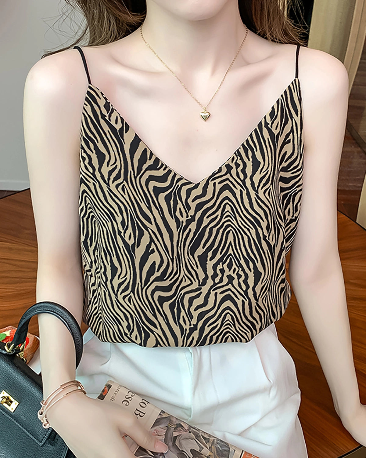 Zebra Stripe Silk Camisole, Gold