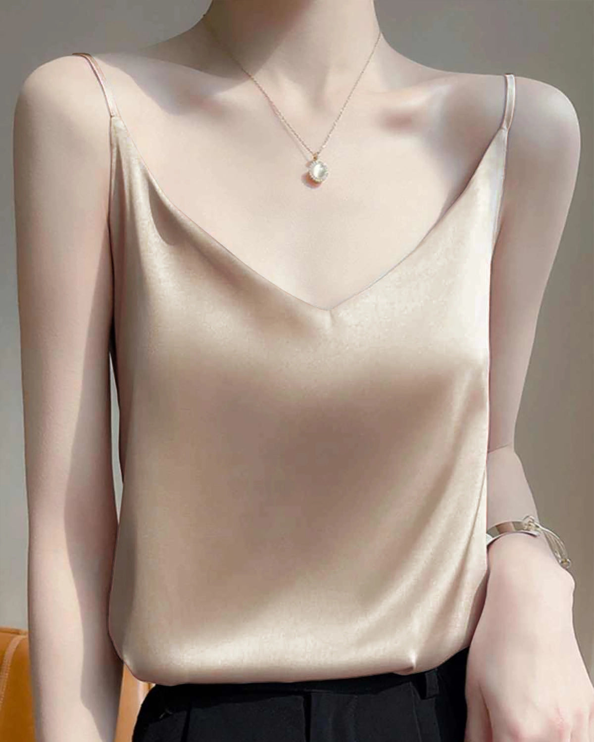 Spaghetti Strap Silk Camisole, Champagne