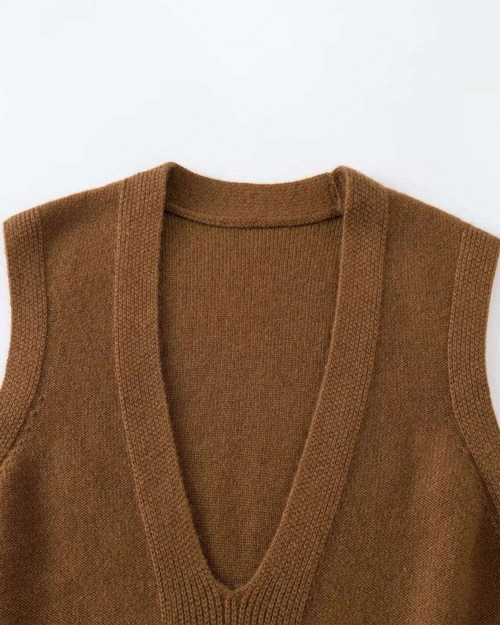 Deep V Neck Cashmere Vest, Brown