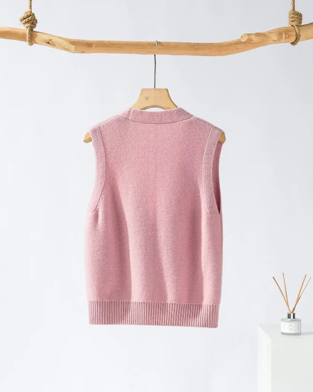 Deep V Neck Cashmere Vest, Pink