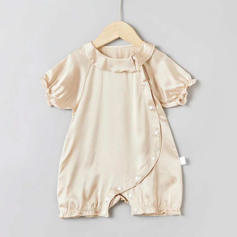 Doll Collar Baby Silk Onesies, Champagne