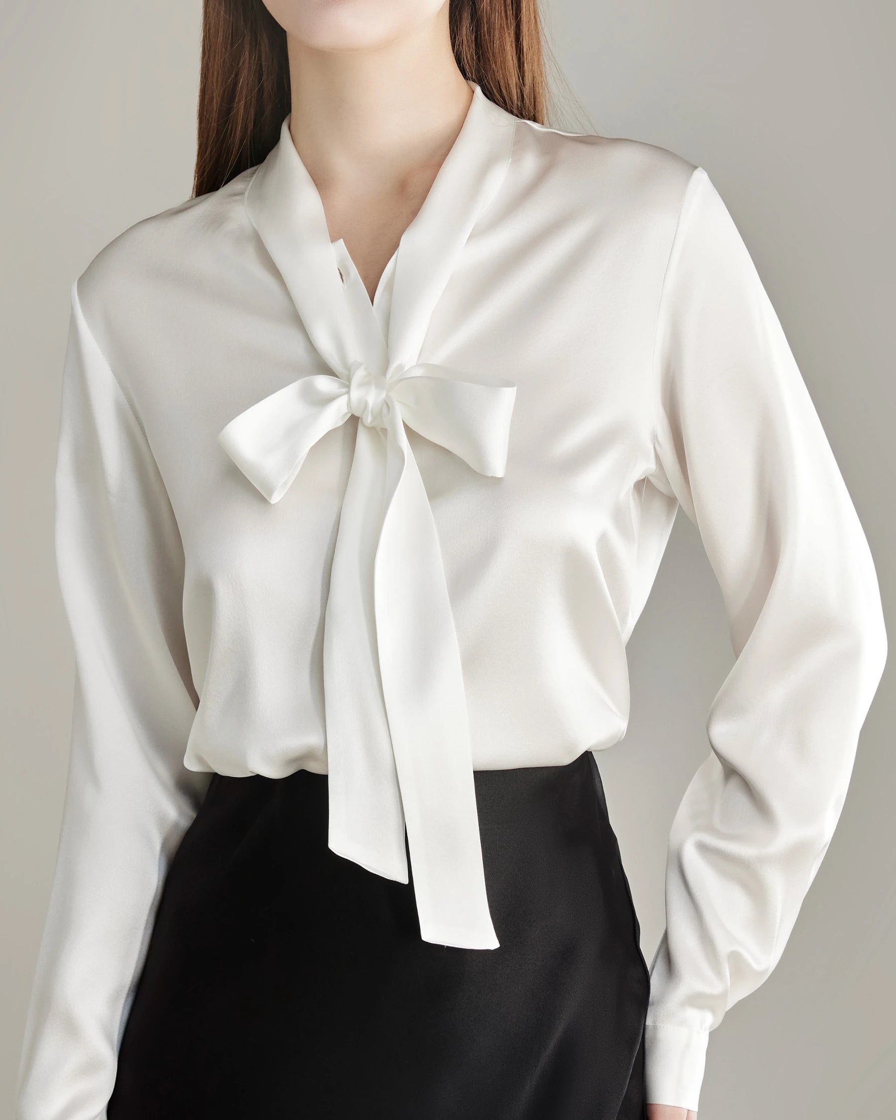 Elegant Silk Bow Tie Blouse Ivory