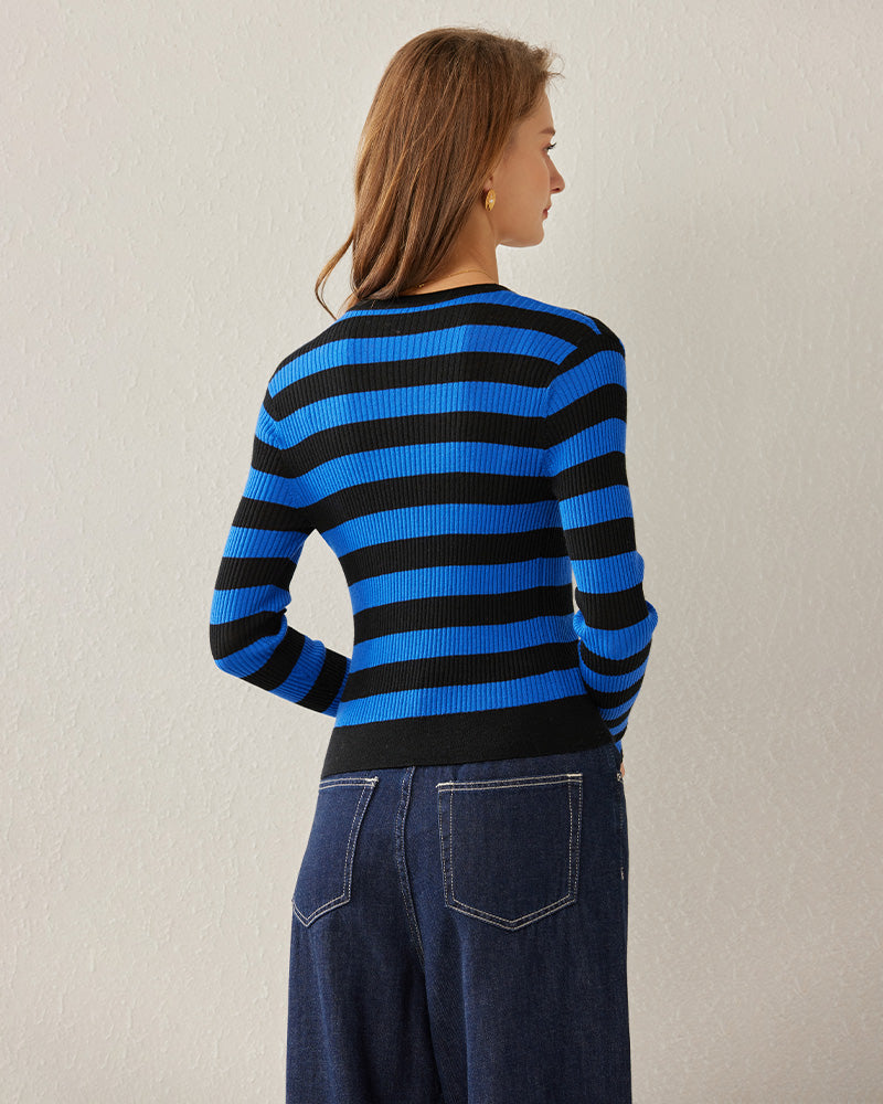 Classic Stripe V-Neck Cardigan, Blue