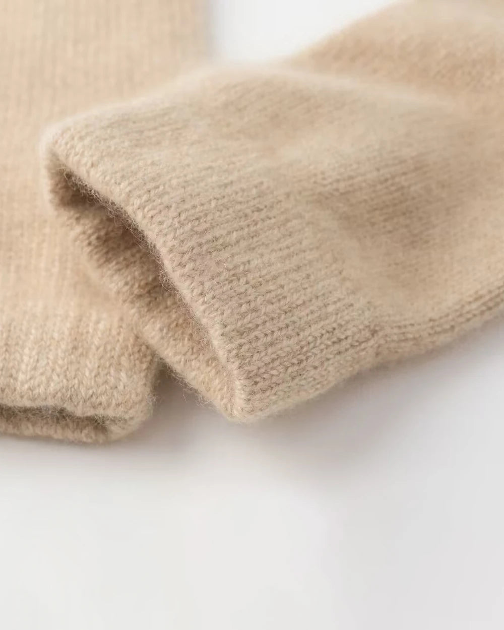 Fingerless Cashmere Knit Gloves, Beige