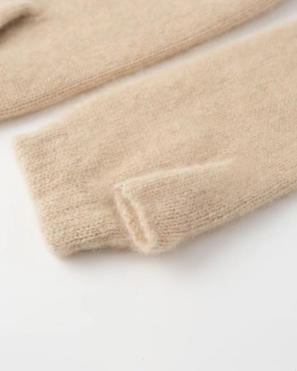 Fingerless Cashmere Knit Gloves, Beige