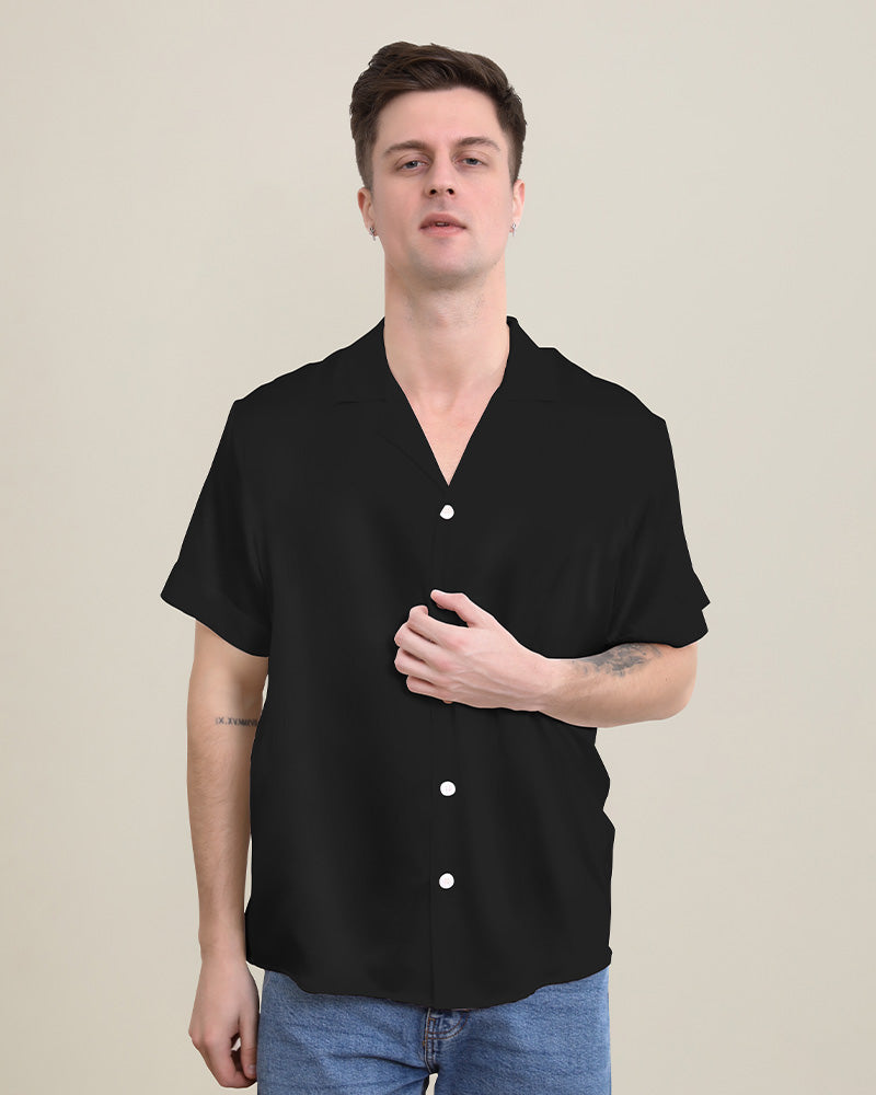 Gentle Lapel Collar Silk Short Shirt Blouse For Men - DAISYSILK
