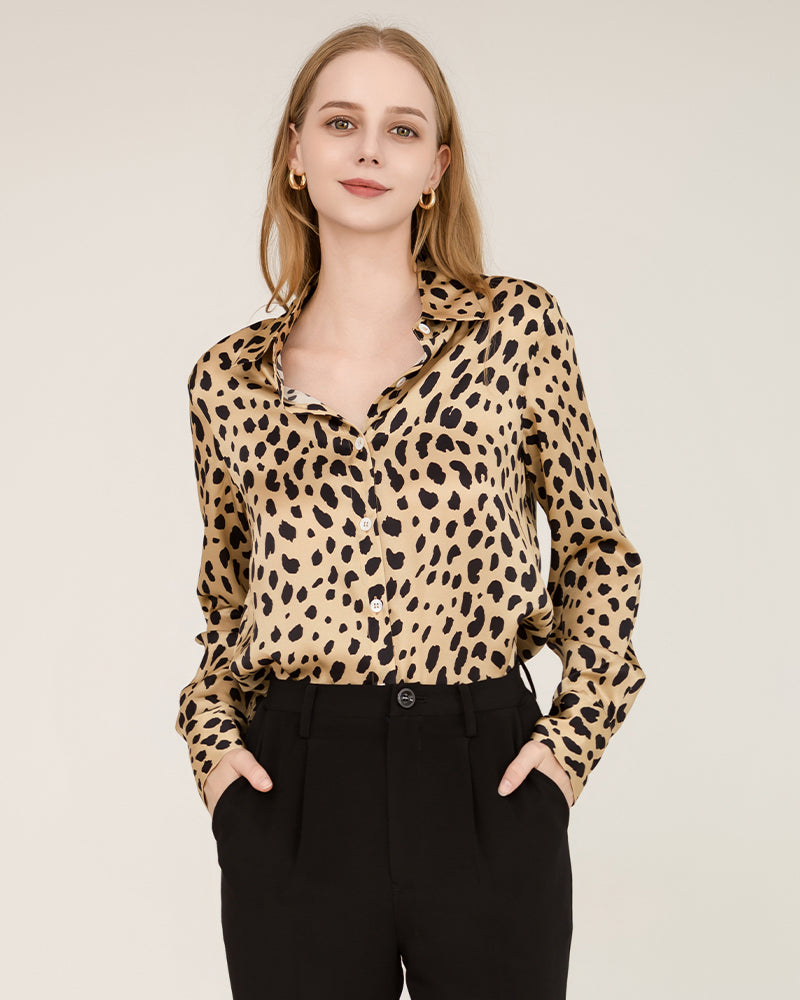 Leopard Print Silk Shirt For Women Gold