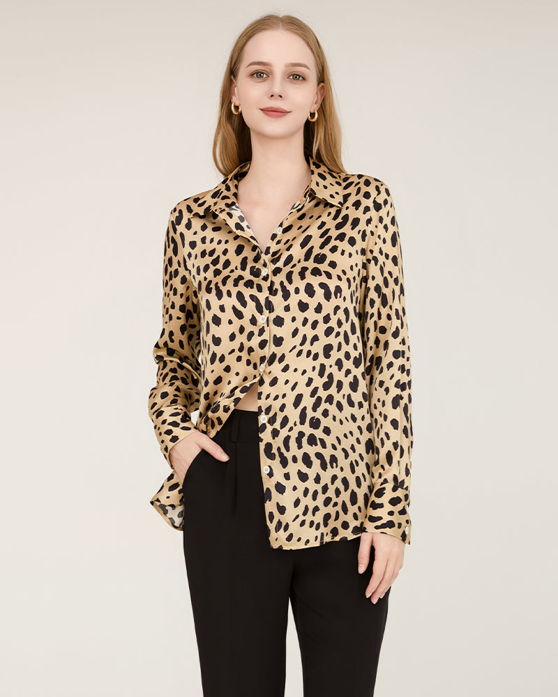 Leopard Print Silk Shirt For Women Gold