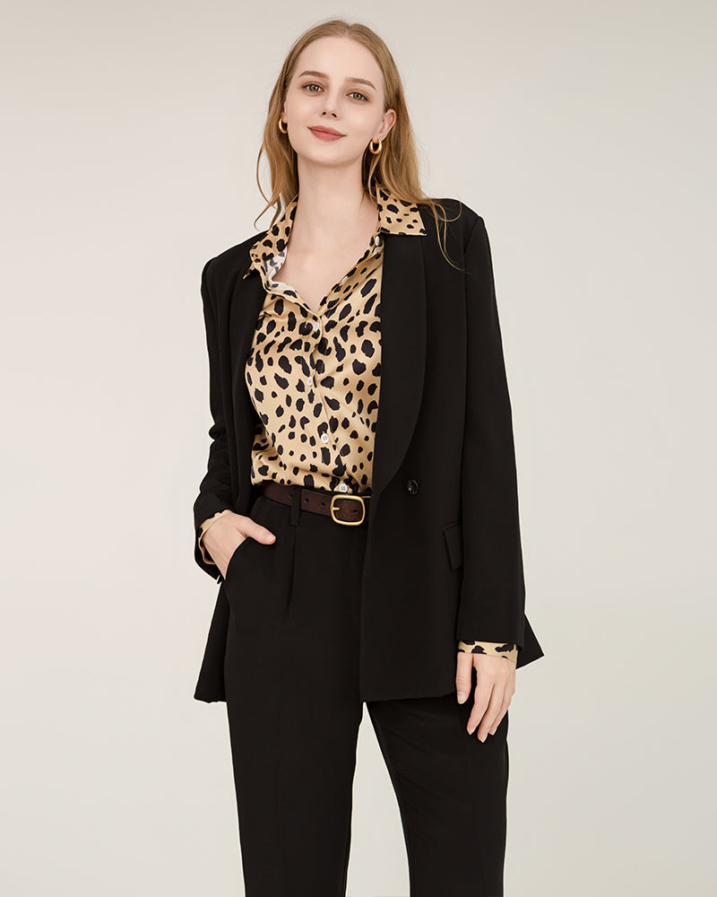 Leopard Print Silk Shirt For Women Gold