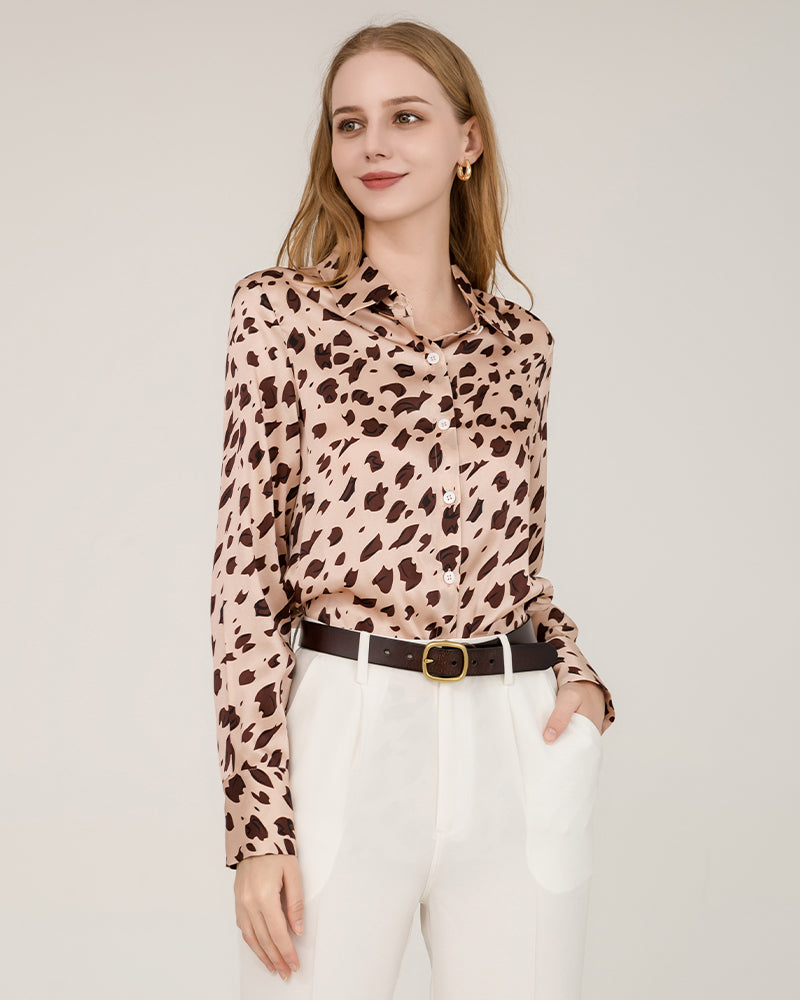 Leopard Print Silk Shirt For Women Pink