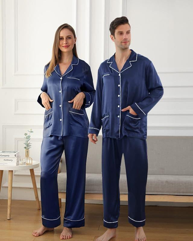Long Silk Pajamas Home Wear For Couple - DAISYSILK